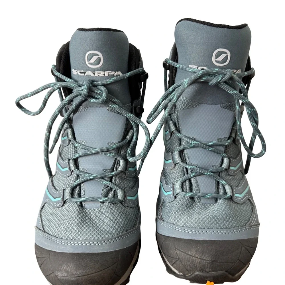 Scarpa Maverick MidGTX Hiking Boots Mens 7.5 Gore-Tex Waterproof Storm Grey Aqua